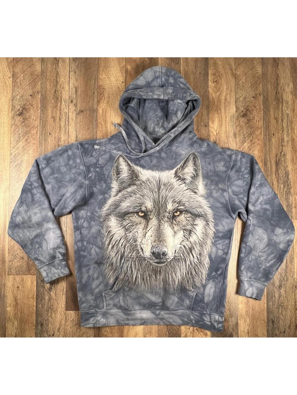 The Mountain Jeremy Paul Warrior Wolf Hoodie Blue Tie Dye Full Small Oversized